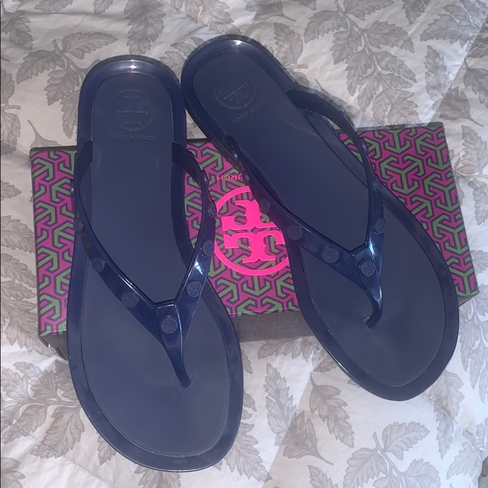 Tory Burch Navy jelly flip flop